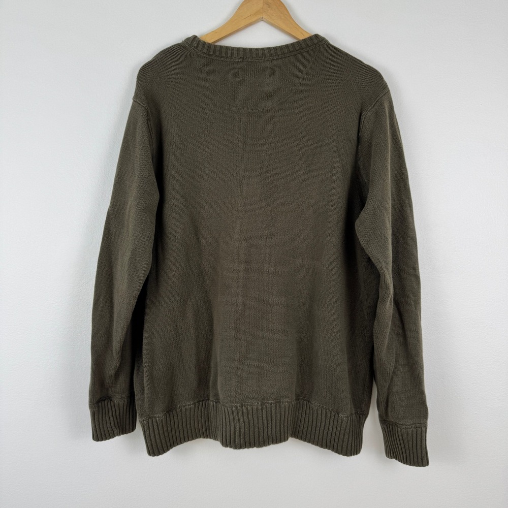 Eddie Bauer Seattle USA Mens L Cotton Crew Neck Sweater Olive Green Classic - Picture 2 of 11